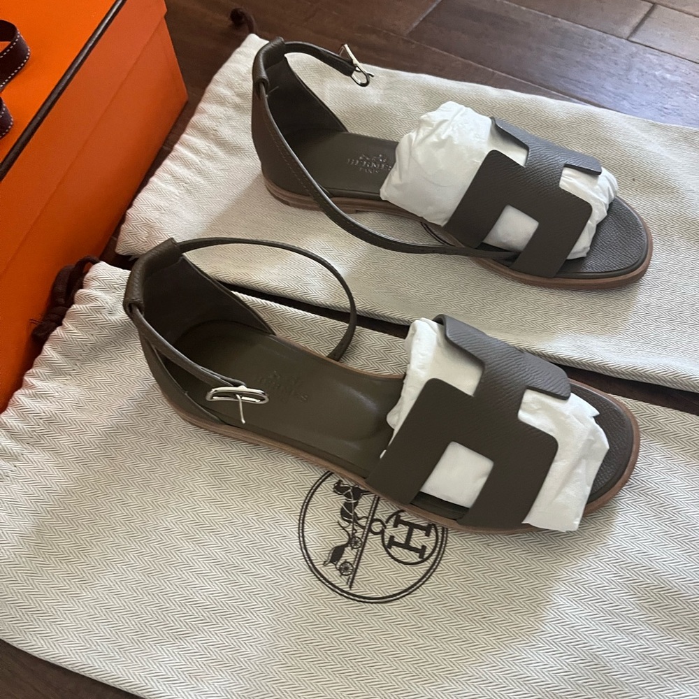 SOLD on EBay -Hermes Santorini Sandal Etoupe 36 with box and dust bags